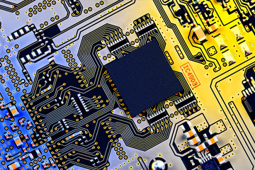 Electronic circuit board close up.