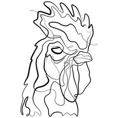 Rooster Cock one line drawing. Continuous Line Farm Animal Vector Art