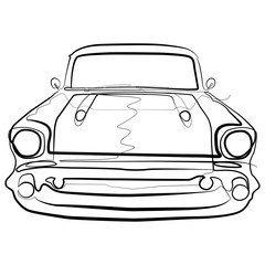 Classic Car one line drawing. Continuous line Retro Oldtimer Vector Logo