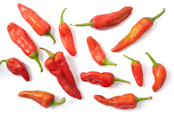 Collection red hot chilli peppers on white