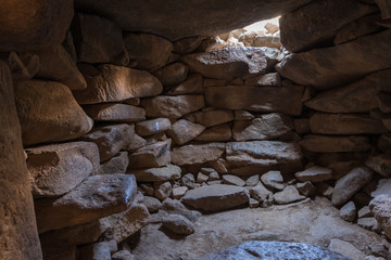 The interior  of the temple of the megalithic complex of the early Bronze Age  - Wheels of Spirits - Rujum Al-Hiri - Gilgal Rephaeem - on the Golan Heights in Israel