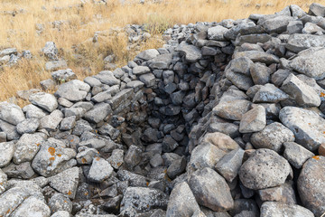The remnants  of the megalithic complex of the early Bronze Age  - Wheels of Spirits - Rujum Al-Hiri - Gilgal Rephaeem - on the Golan Heights in Israel