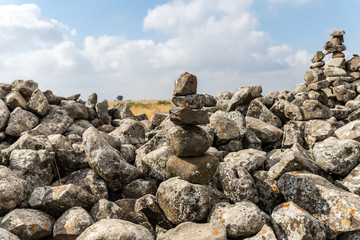 The  remnants of the megalithic complex of the early Bronze Age  - Wheels of Spirits - Rujum Al-Hiri - Gilgal Rephaeem - on the Golan Heights in Israel