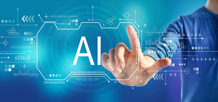 AI concept with a man on a blue background