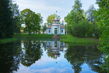 Chinese creaky gazebo or summer pavilon, built in 1778-1786 by the project of architect Y. Felte on...