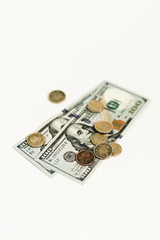 Fototapeta premium dollars and cents isolated on white background