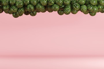 Fototapeta premium Watermelon floating in pink room background. minimal fruit idea concept. 3D Render.