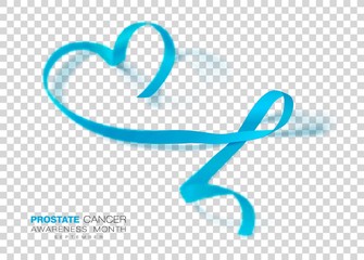 Prostate Cancer Awareness Month. Light Blue Color Ribbon Isolated On Transparent Background. Vector Design Template For Poster.