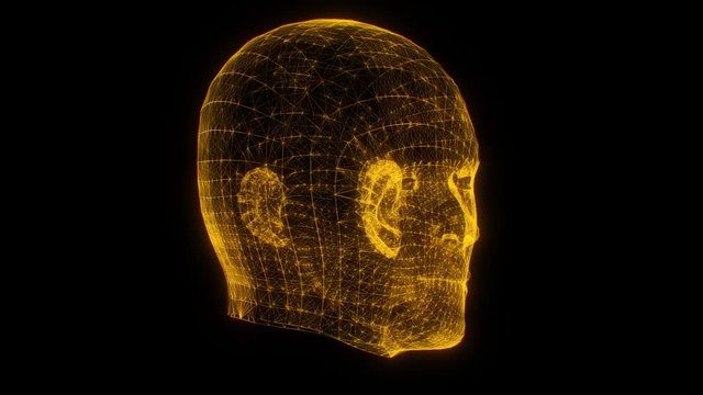 Gold Wireframe Man Head Animation Loop Graphic Element