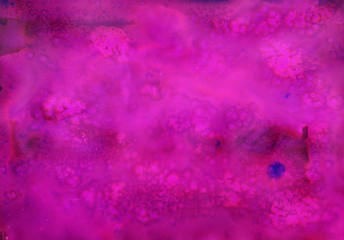 Purple, pink and blue watercolor splash background. Paint stains with spots, blots, grains, splashes. Colorful wallpaper.
