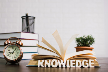 open book on desk, knowledge and education concept