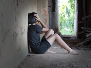 Violence and rape concept,concept photo of sexual assault,traumatized young girl