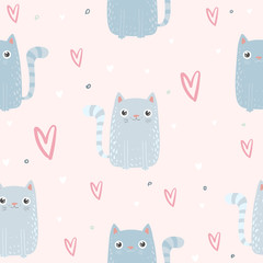 Cute cat seamless pattern backgroun. Vector illustration EPS10