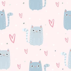 Washable wall murals Cats Cute cat seamless pattern backgroun. Vector illustration EPS10