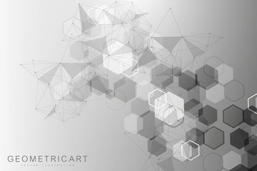 Hexagonal abstract background. Big Data Visualization. Global network connection. Medical, technology, science background. Vector illustration.