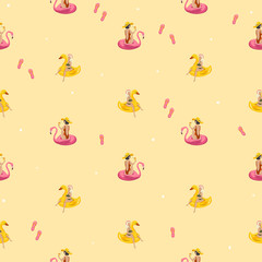 Hand drawn vector seamless pattern background with cartoon women. Summer time people. Vector EPS 10