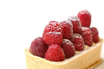 Raspberries tart on white background - isolated