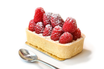 Raspberries tart on white background - isolated