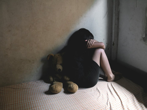 Stop violence and abused children, traumatized children concept.