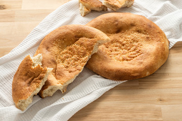 Closeup of fresh pita bread loafs