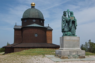 Chapel of Saints Cyril and Methodius on the summit of Radhost in Beskydy in Czech republic
