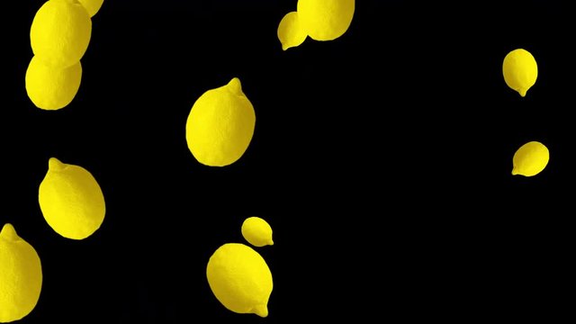 Lemons falling on black background. Health concept
