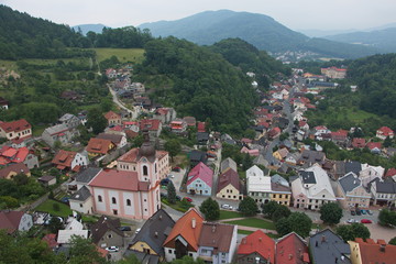 Fototapeta na wymiar View of the town Stramberk in Czech republic from the castle tower