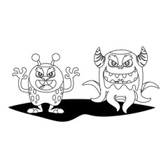 funny monsters couple comic characters monochrome