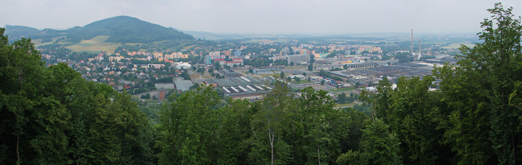 Panoramic view of Koprivnice from from the look-out on the summit of Bila hora in Beskydy in Czech republic
