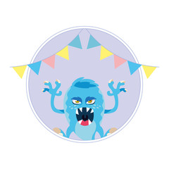 funny monster with garlands comic character