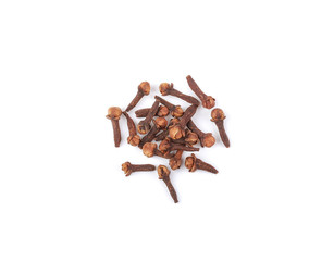 Clove drying isolate on a white background. Top view