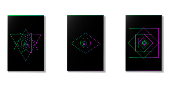Bright cover design. Dark temlates with colorful halftone lines as the logo for banners, brochures, and annuals