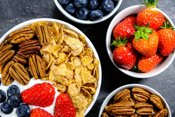 Healthy Breakfast of Cereals With Fresh Fruit and Nuts
