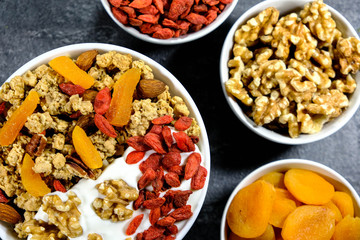 Healthy Breakfast of Cereals With Dried Fruit and Nuts