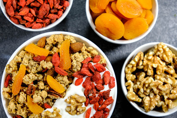 Healthy Breakfast of Cereals With Dried Fruit and Nuts