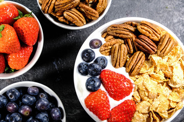 Healthy Breakfast of Cereals With Fresh Fruit and Nuts