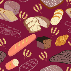 hand drawn background with Set of drawings breads and bakery theme.