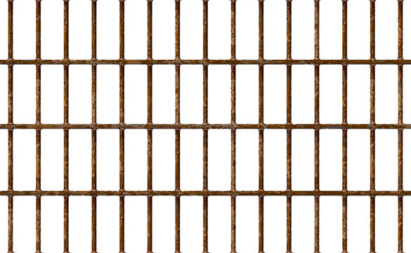 Realistic Jail bars rusty, prison background iron interior. Brown cells old. Banner vector detailed illustration metal lattice. Detention centre cell. Isolated way, freedom concept grid