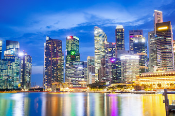 Fototapeta na wymiar SINGAPORE, SINGAPORE - MARCH 2019: Downtown core skyscrapers by Marina Bay in Singapore