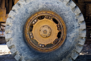 Dirty big cargo truck wheel