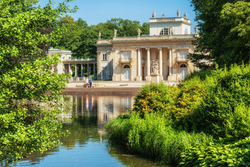 Lake And Palace In Lazienki Park In Warsaw