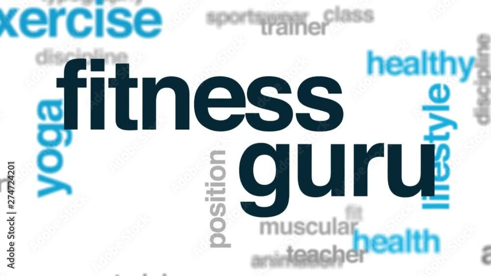 Poster fitness guru animated word cloud, text design animation. kinetic typography.