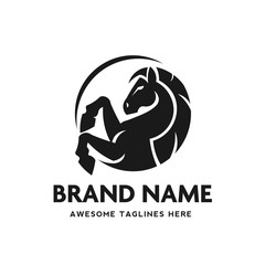 circle horse head vector logo design template