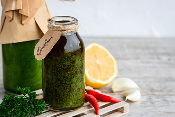 Traditional Argentinean parsley and cilantro meat sauce - chimchurri