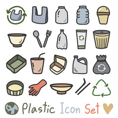 plastic icon set hand drawn line