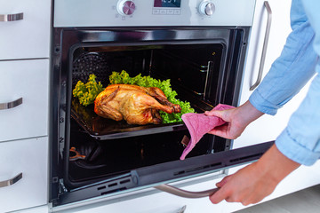 Baked chicken with vegetables in the oven for dinner