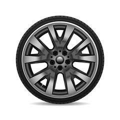 Obraz premium Aluminum wheel car tire on white background vector illustration.