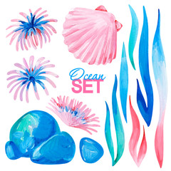 Gouache ocean gentle set with aglae, stone and shell