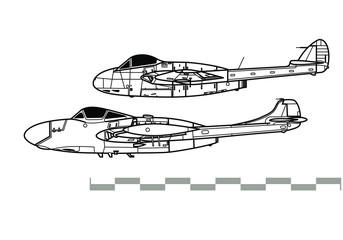 De Havilland VAMPIRE-VENOM. Outline vector drawing