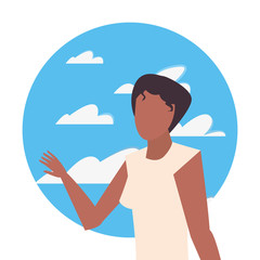 woman avatar character with sky background
